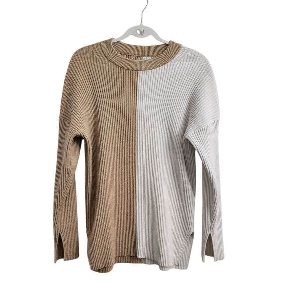 Abercrombie & Fitch Sweater Womens Small‎ Tan Luxeloft Colorblock Pullover Knit - Picture 1 of 6